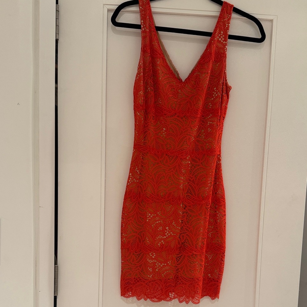 bebe Vibrant Orange Lace Mini Dress